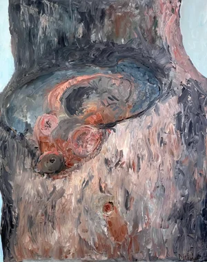 Raymonde Desabres (French, 1925-2020) - Expressionist Study of a Tree Trunk, Signed (Ca. 1980, Acrylic on Canvas)