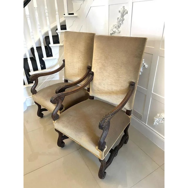 Set of Large Antique French Victorian Walnut Armchairs For Sale - Image 3 of 11