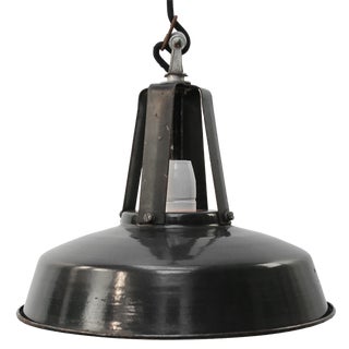 Vintage Industrial French Black Enamel Pendant Lights For Sale