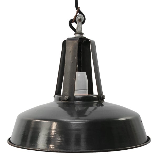 Vintage Industrial French Black Enamel Pendant Lights For Sale