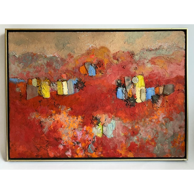 Abstract Mixed Media Framed Red Painting by Charles F Hofman For Sale - Image 9 of 9
