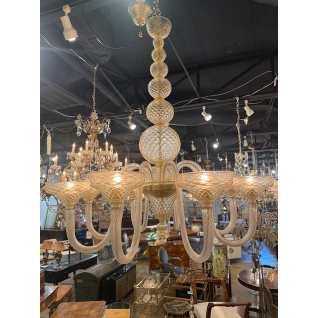 Modern Modern Gold "Quilt" Murano Glass 8 Ball Chandelier For Sale - Image 3 of 6