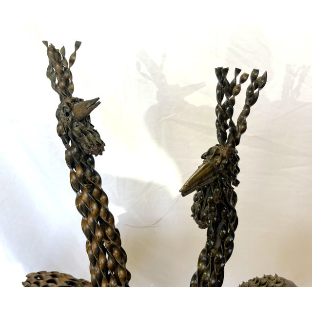 Vintage Artisan Crafted Recycled Metal Standing Crane Sculptures- A Pair For Sale In West Palm - Image 6 of 18