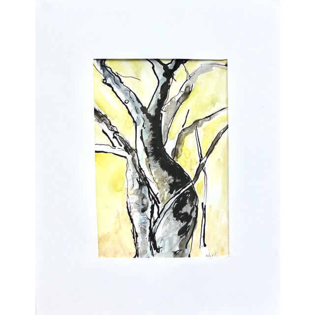 Paper Martha Holden "Portrait of Trees" Contemporary Abstract Landscape Ink and Watercolor Painting on Paper For Sale - Image 7 of 7