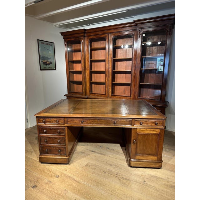 Wood Large Victorian Partners Desk in Mahogany For Sale - Image 7 of 14