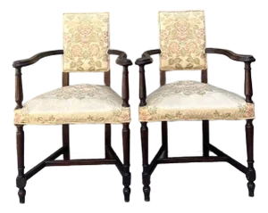 Vintage 19th Century Carved Arm Chairs - A Pair
