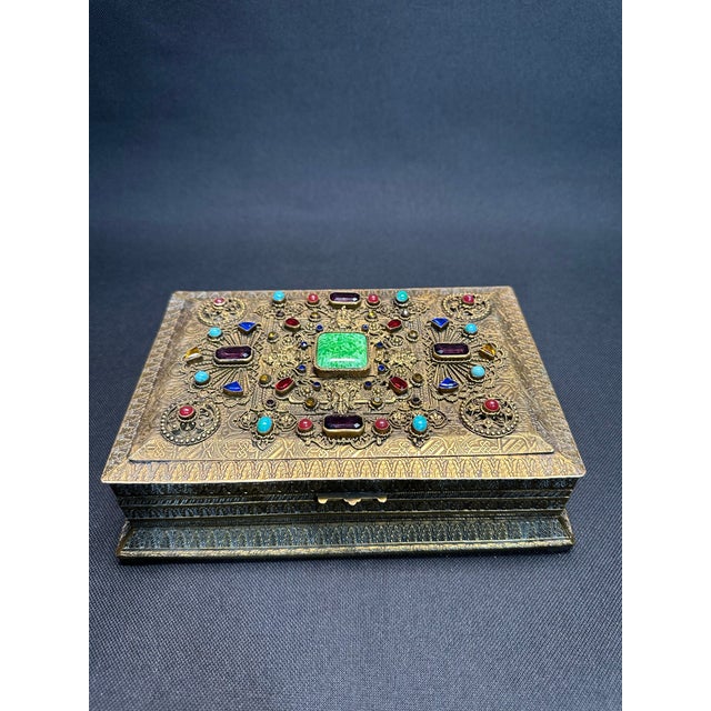 Late 1930's Made in Germany Semi-Precious Stone Embellished Jewlery Box For Sale - Image 9 of 11