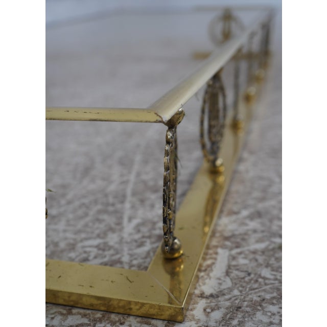 Vintage French Style Wreath & Lyre Brass Fireplace Fender For Sale In Philadelphia - Image 6 of 9