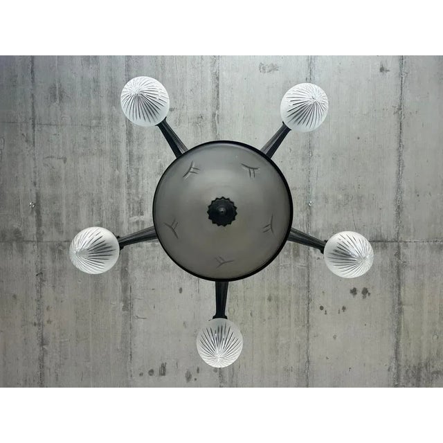 Vintage Cubist Bronze Chandelier, 1930s For Sale - Image 8 of 11