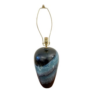 Vintage Black and Blue Drip Glaze Lamp For Sale