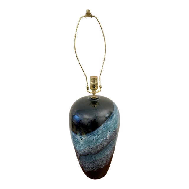 Vintage Black and Blue Drip Glaze Lamp For Sale