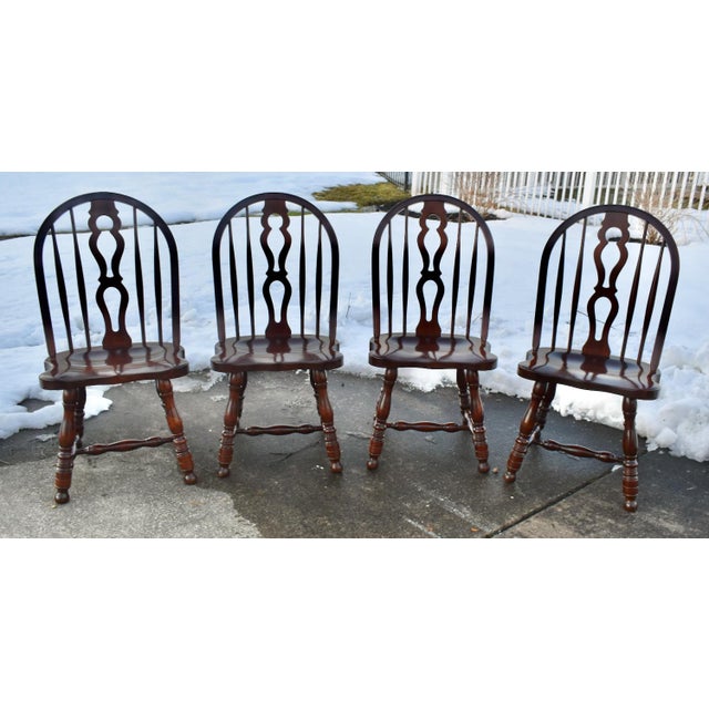 American E R Buck Americana Maple Windsor Dining Chairs Set 4 Spindle Back Bullseye 70s For Sale - Image 3 of 13