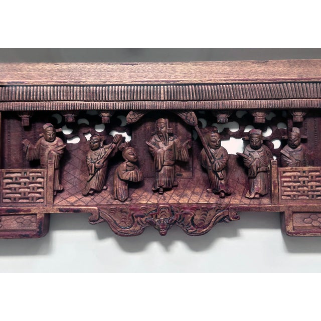 Wood Antique Chinese Carved Wood Door Lintel Framed in Shadow Box For Sale - Image 7 of 12