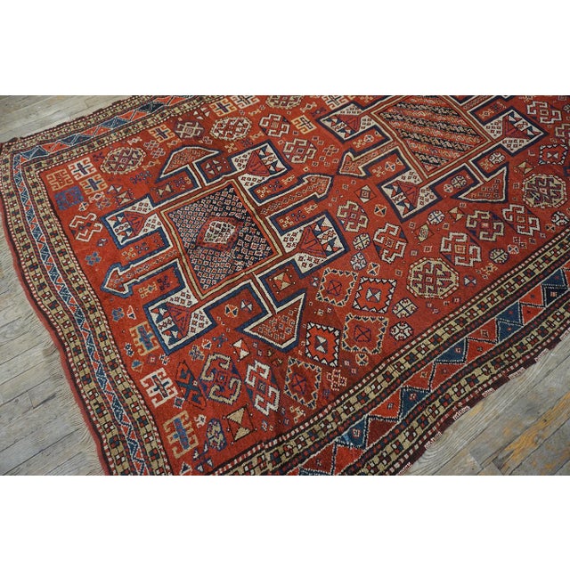 Charming Old Persian Quchan Kordi Rug With Red Background Color a Geometric Design For Sale - Image 11 of 12