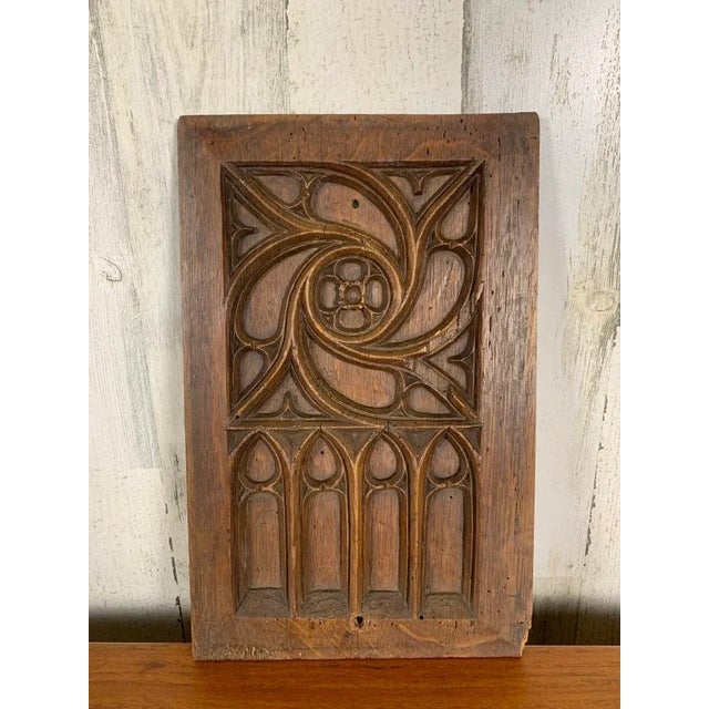 Brown Antique French Oak Gothic Revival Panel For Sale - Image 8 of 8
