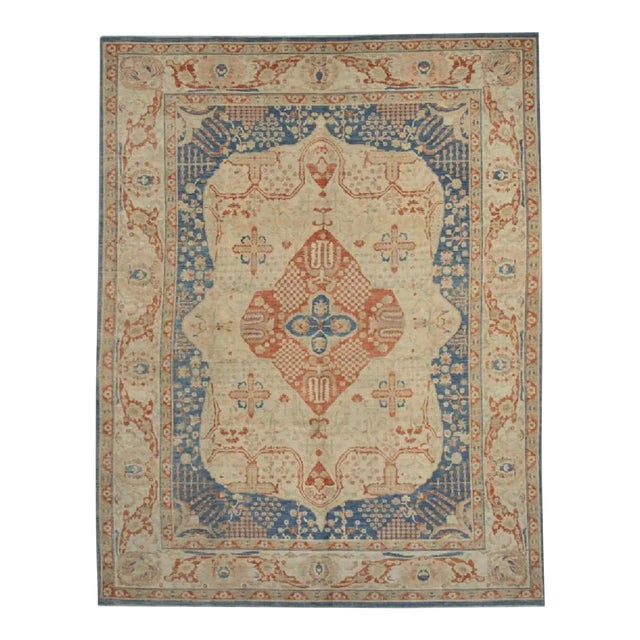 Red & Blue Fine Woven Turkish Oushak Rug 9'10" X 13'8" For Sale