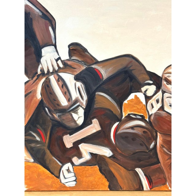 Mid 20th Century “The Pile-Up: 1930s Football”Mid-Century Oil on Canvas by T. Byrne, 30" x 48" For Sale - Image 5 of 18