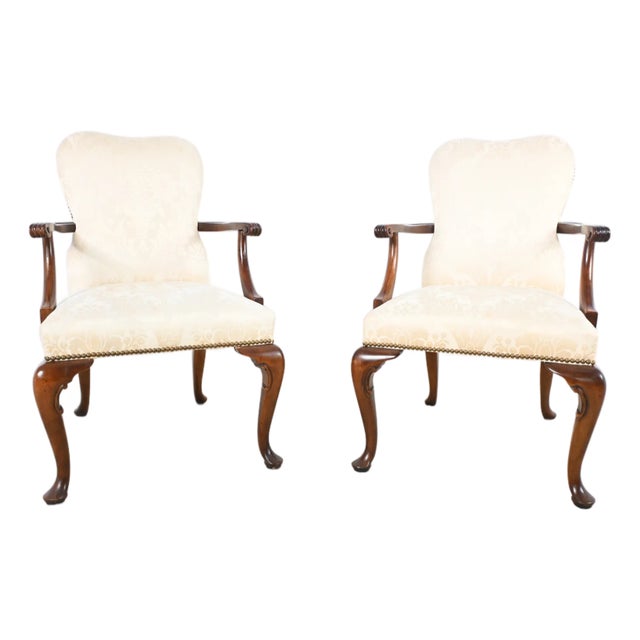 Baker Furniture Queen Anne Mahogany Armchairs – Pair For Sale