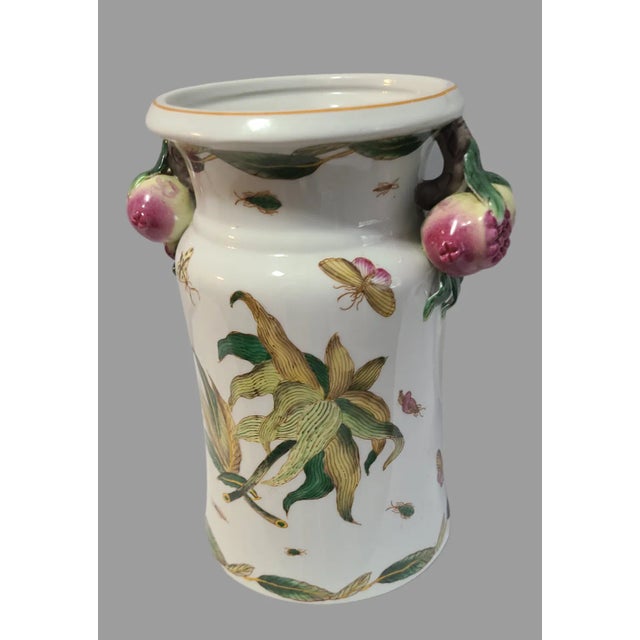 Asian Vintage Asian Hand Painted Porcelain Butterflys Pomegranate Handles Vase For Sale - Image 3 of 10