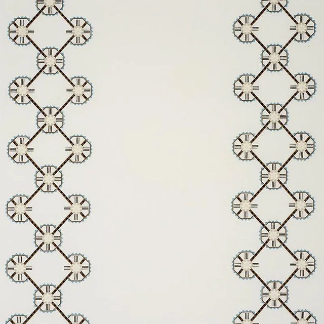 Schumacher Chamizal Embroidery Fabric in Neutral & Sky For Sale