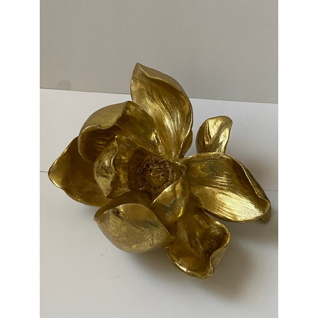 Decorative Gold Tone Magnolia Flower For Sale - Image 4 of 10