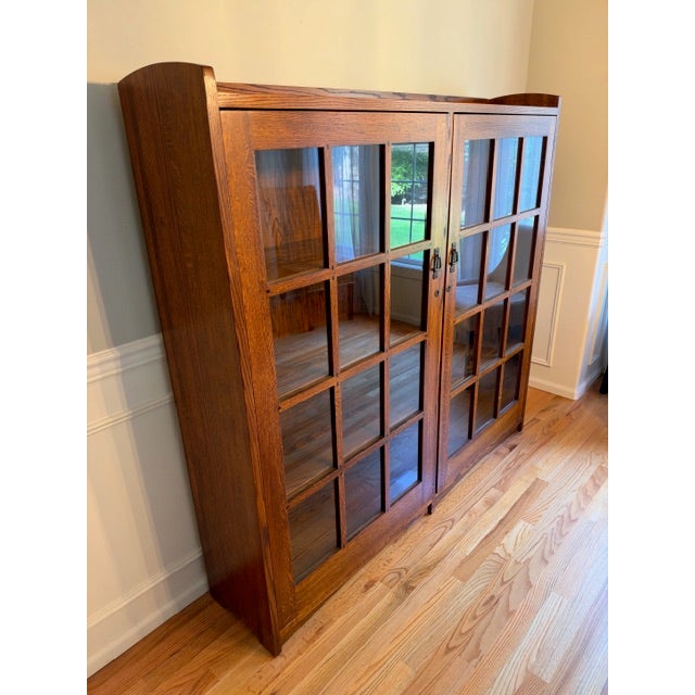 Excellent Condition Solid oak bookcase, part of Restoration Hardware’s Michael collection from the early 90s - Two locking...