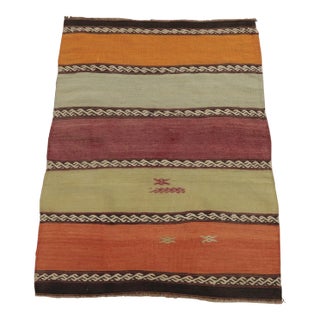 1970s Farmhouse Orange Striped Kilim For Sale