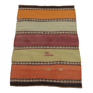 1970s Farmhouse Orange Striped Kilim