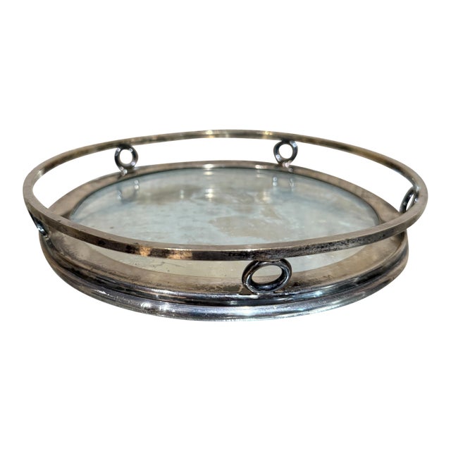 1960s Vintage Hollywood Regency Service Tray With Mirror and Metal For Sale