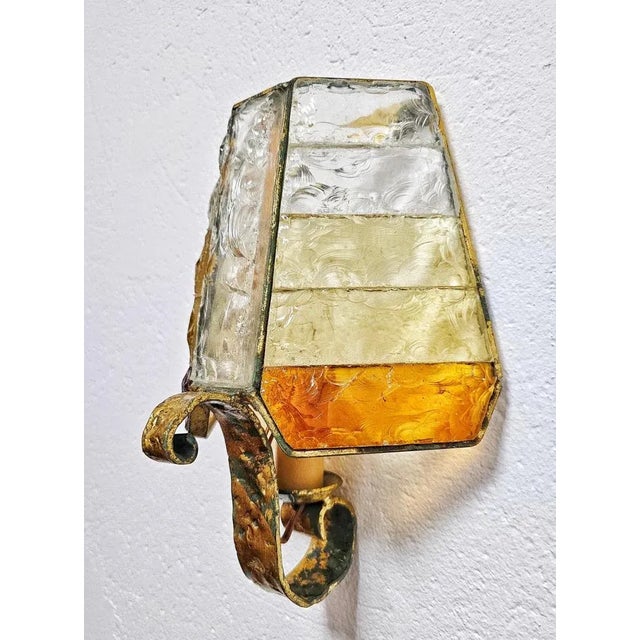 Metal Brutalist Sconces in Hammered Glass from Longobard, 1970s, Set of 2 For Sale - Image 7 of 12