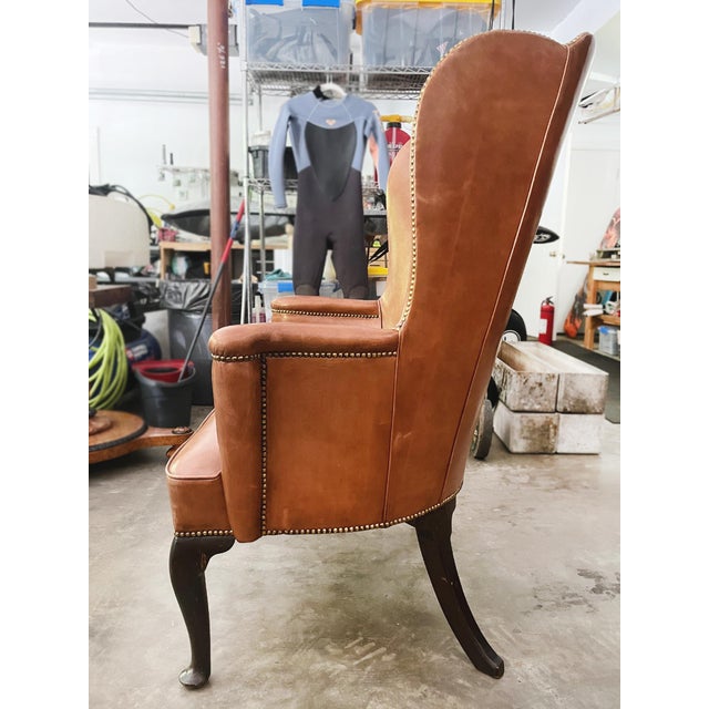 Late 20th Century 20th Century French Country Style Leather Wingback Armchair For Sale - Image 5 of 13