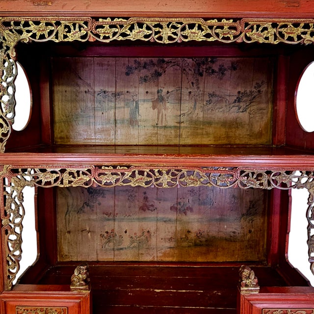 Antique Chinese Red Lacquer Scholar Cabinet With Carved Fretwork, 75.5", Late Qin G / Early Republic For Sale In San Francisco - Image 6 of 18