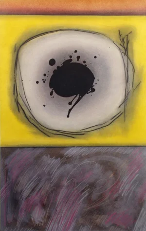 Abstract Stanley Grosse "Yellow Eclipse" Abstract Signed Mixed Media Art on Paper