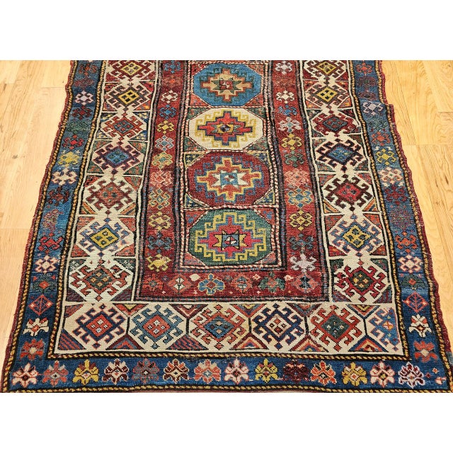 Antique Caucasian Kazak Runner, Handwoven Wool, Medallion Geometric Design, 4' x 10' For Sale - Image 15 of 18