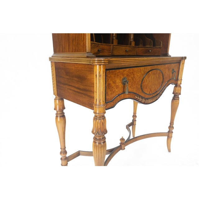 Berkey & Gay Painted Decorated Petit Secretary Display Cabinet with Shelves Burl For Sale - Image 11 of 12