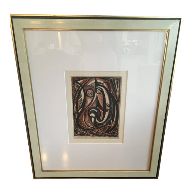 Vintage 1949 Mid-Century Abstract " Ur Child Six" Bird Block Print Lithograph For Sale