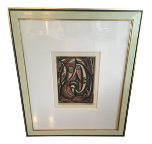 Vintage 1949 Mid-Century Abstract " Ur Child Six" Bird Block Print Lithograph