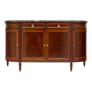 French Louis XVI Style Flame Mahogany Enfilade With Sainte-Anne Marble, Circa 1900 For Sale