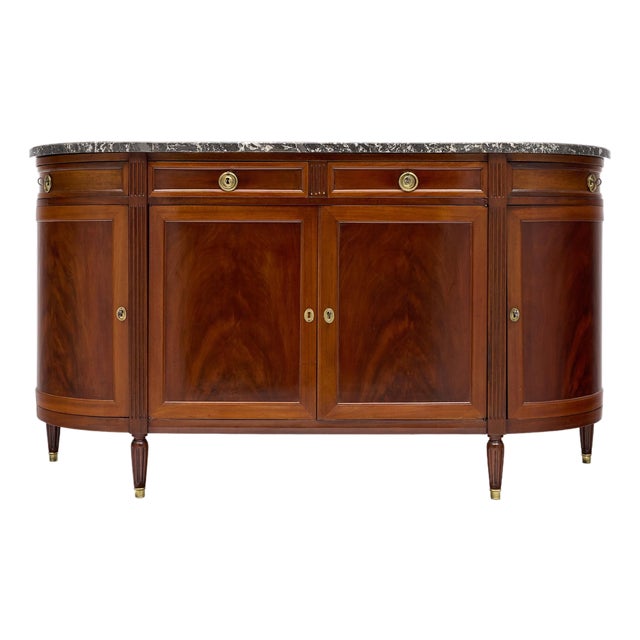 French Louis XVI Style Flame Mahogany Enfilade With Sainte-Anne Marble, Circa 1900 For Sale