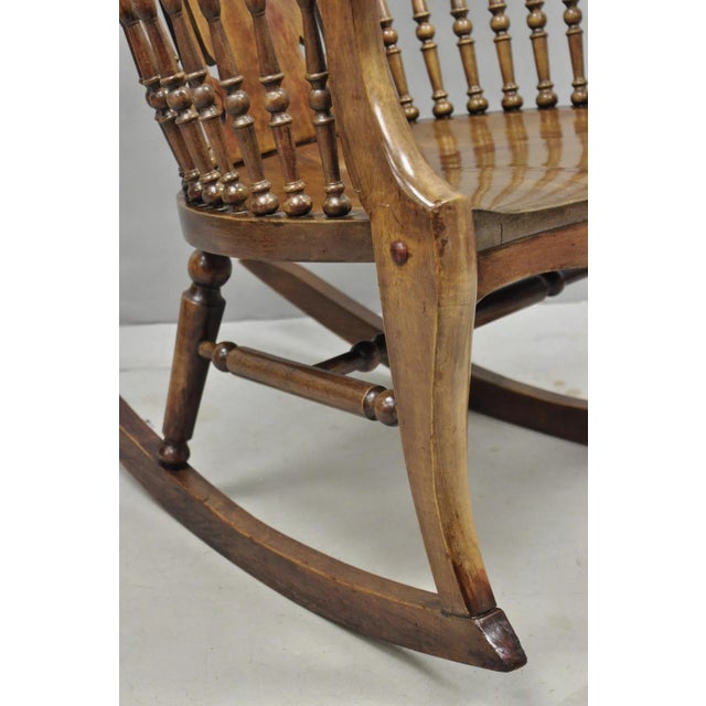 Antique American Victorian Carved Walnut Spindle Back Rocker Rocking Chair For Sale - Image 11 of 17