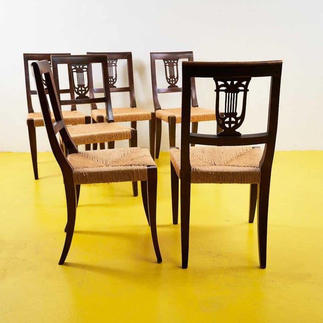Antique Empire Wooden Chairs with Straw Seats, Set of 6 For Sale - Image 5 of 14