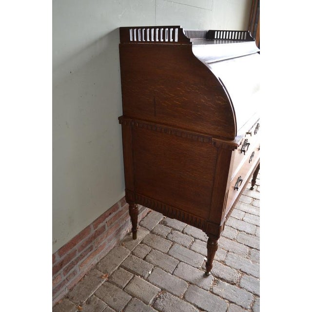 Animal Skin Antique Oak Cylinder Desk For Sale - Image 7 of 11