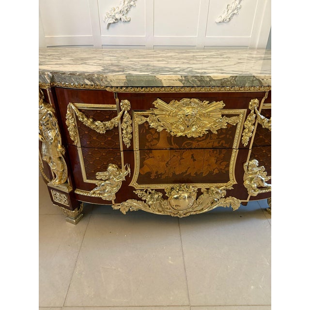Antique Louis XVI Style of Mahogany, Fruitwood Marquetry & Gilt Bronze Mounted Commodes after the Original by Jean-Henri Riesener, 1900s, Set of 2 For Sale - Image 6 of 18