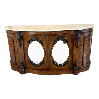 ​​19th Century Victorian Burr Walnut Marble Top Sideboard, 1850s For Sale