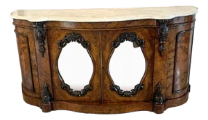 ​​19th Century Victorian Burr Walnut Marble Top Sideboard, 1850s