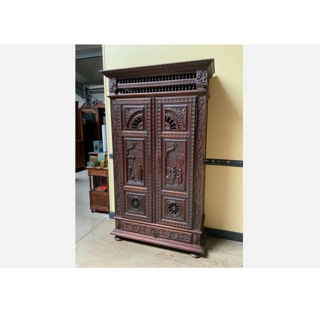 Wood Antique Breton Cabinet in Wood, 1880 For Sale - Image 7 of 10
