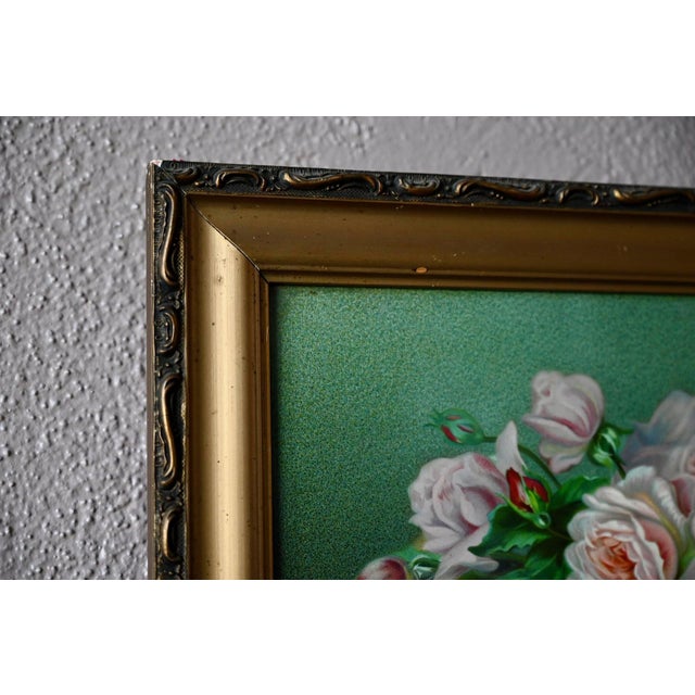 Floral Still Life, Early 20th Century, Chromolithograph on Canvas, Framed For Sale - Image 6 of 9