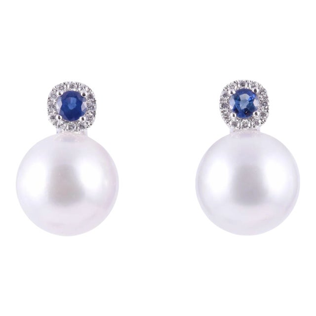 Early 21st Century South Seas Pearl & Sapphire Earrings - 2 Pieces For Sale