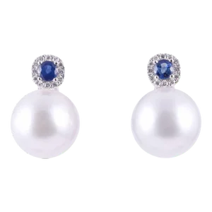 Early 21st Century South Seas Pearl & Sapphire Earrings - 2 Pieces