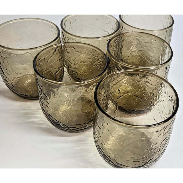 Late 20th Century Pressed Brown Leaf Lowballs- Set of Six For Sale - Image 5 of 11